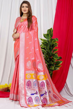 Thumbnail for Jyoti Fashion Women's Peach Paithani Silk Zari Woven Saree with Blouse - Distacart
