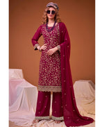 Thumbnail for KC Rani Pink Straight Suit For Women Georgette Fabric - Dista