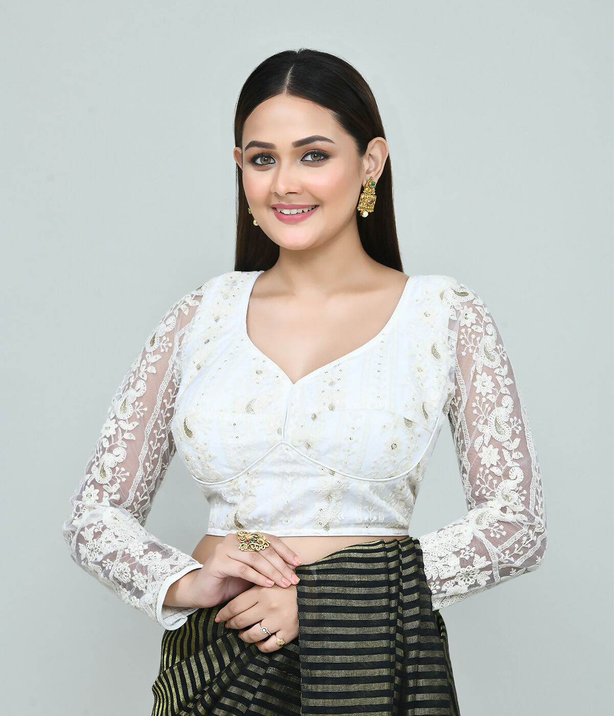 Joban Fashion Women's White Embroidered Stitched Blouse