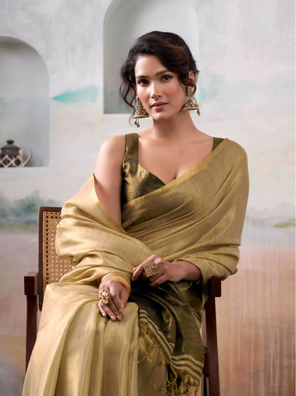Shree Shyam Fashion Tissue Silk Golden Saree - Distacart