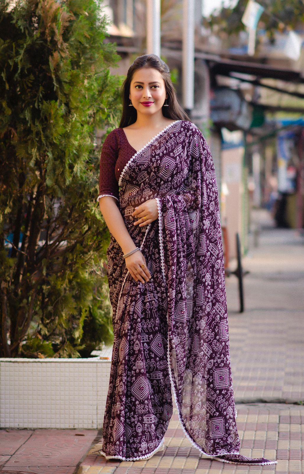 Jambali Poly Georgette Ethnic Motifs Saree with Unstitched Blouse - A2M - Distacart