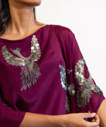 Thumbnail for Timaraa Plum Hand Embellished Bird Kaftan Dress - Dista