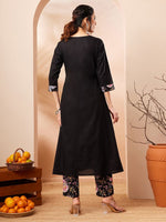 Thumbnail for Janasya Black A-Line Cotton Kurta & Bottom - Dista