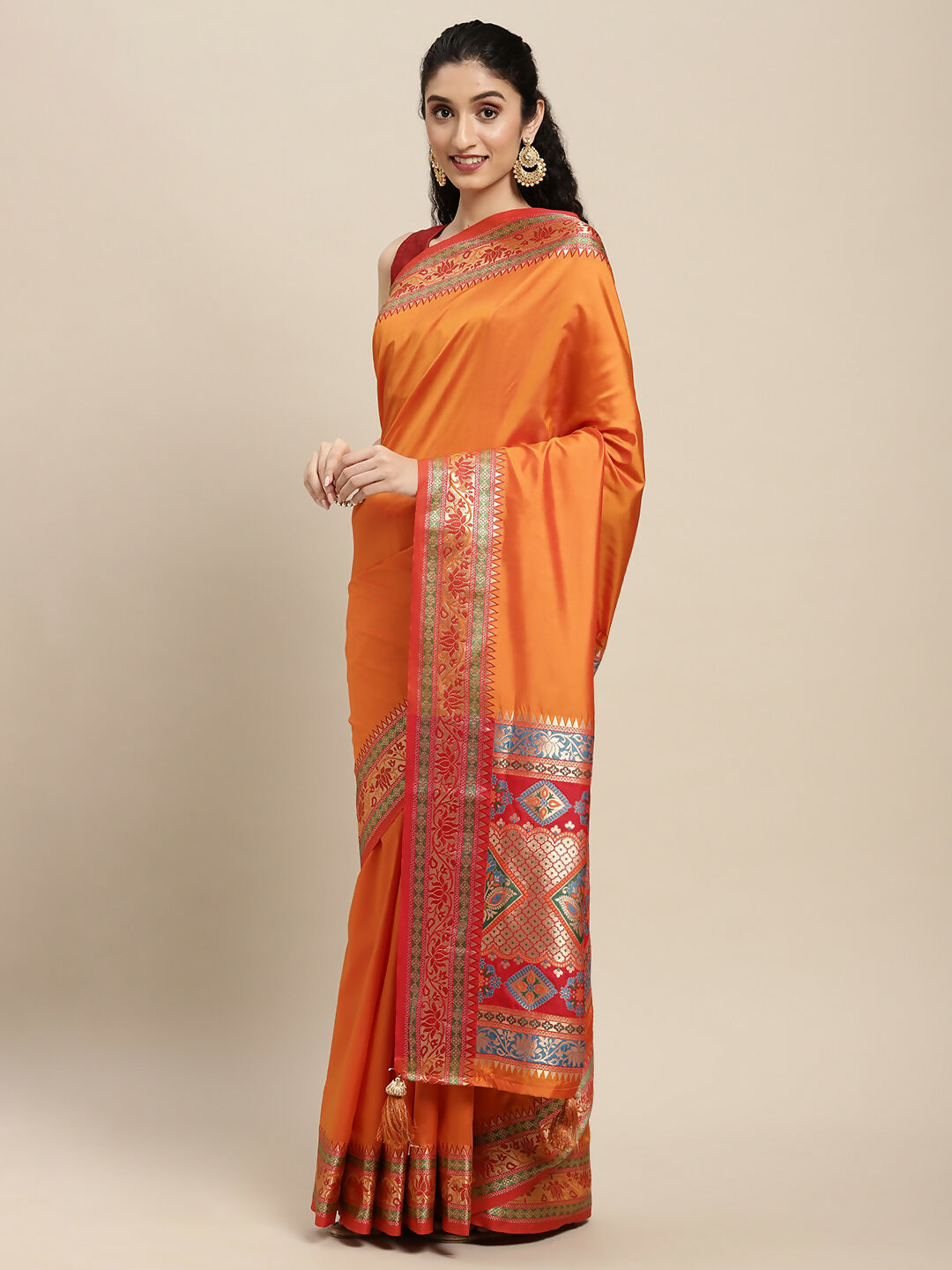 Astita Silk Blend Ornage Saree