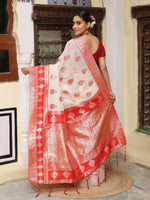 Thumbnail for Astita White & Red Linen Cotton Saree