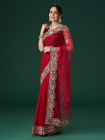 Thumbnail for kasee Women's Aari Work Embroidered Net Sarees - Distacart