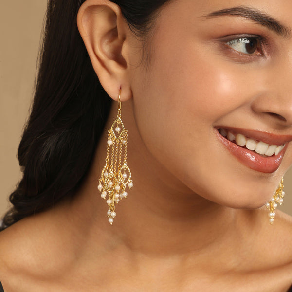 Nuyug 18k String of Pearls Gold Anti Tarnish Earrings
