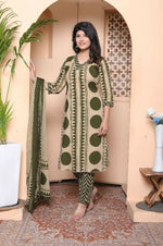 Thumbnail for Miravan Womens Polka Dot Printed V-Neck Kurta With Palazzo And Dupatta Set - Distacart