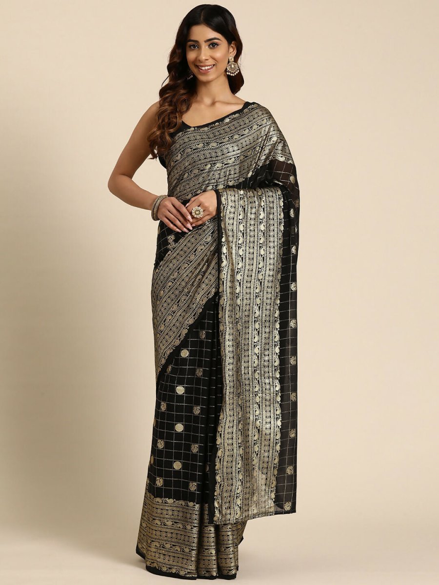 Ahalyaa Women's Traditional Semi Stitch Saree - Black - Distacart