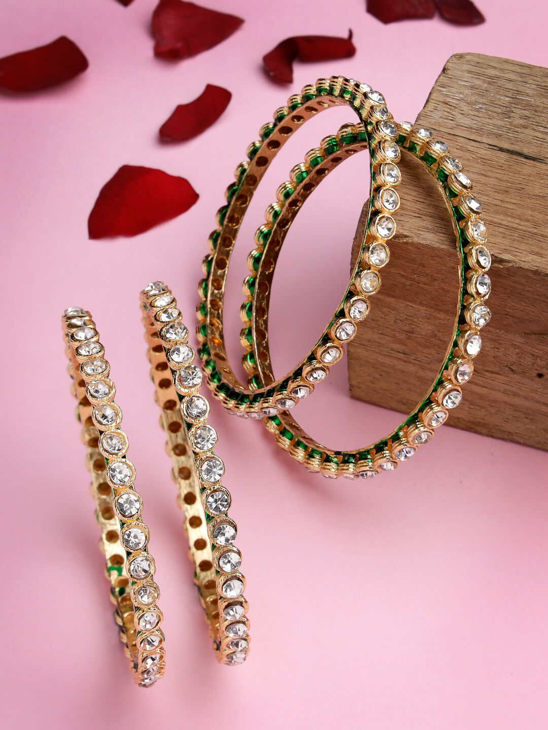 NVR Women's Set Of 4 Gold-Plated Kundan-Studded Traditional Bangles - Distacart