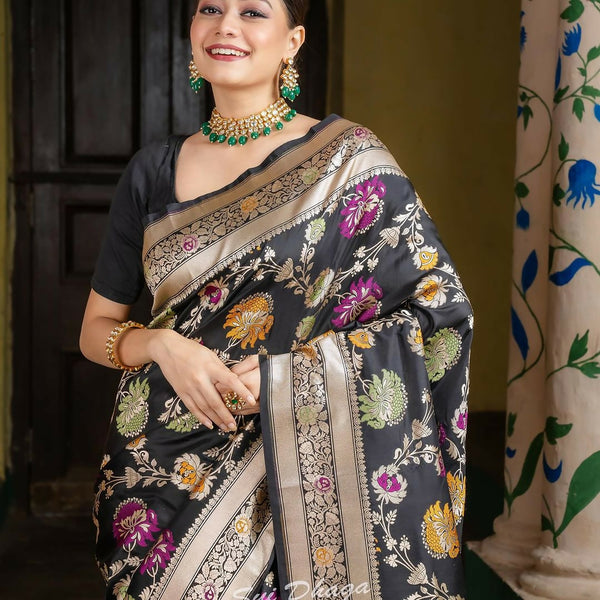 Preksha Creation Banarasi Soft Silk Women Black Saree - Distacart