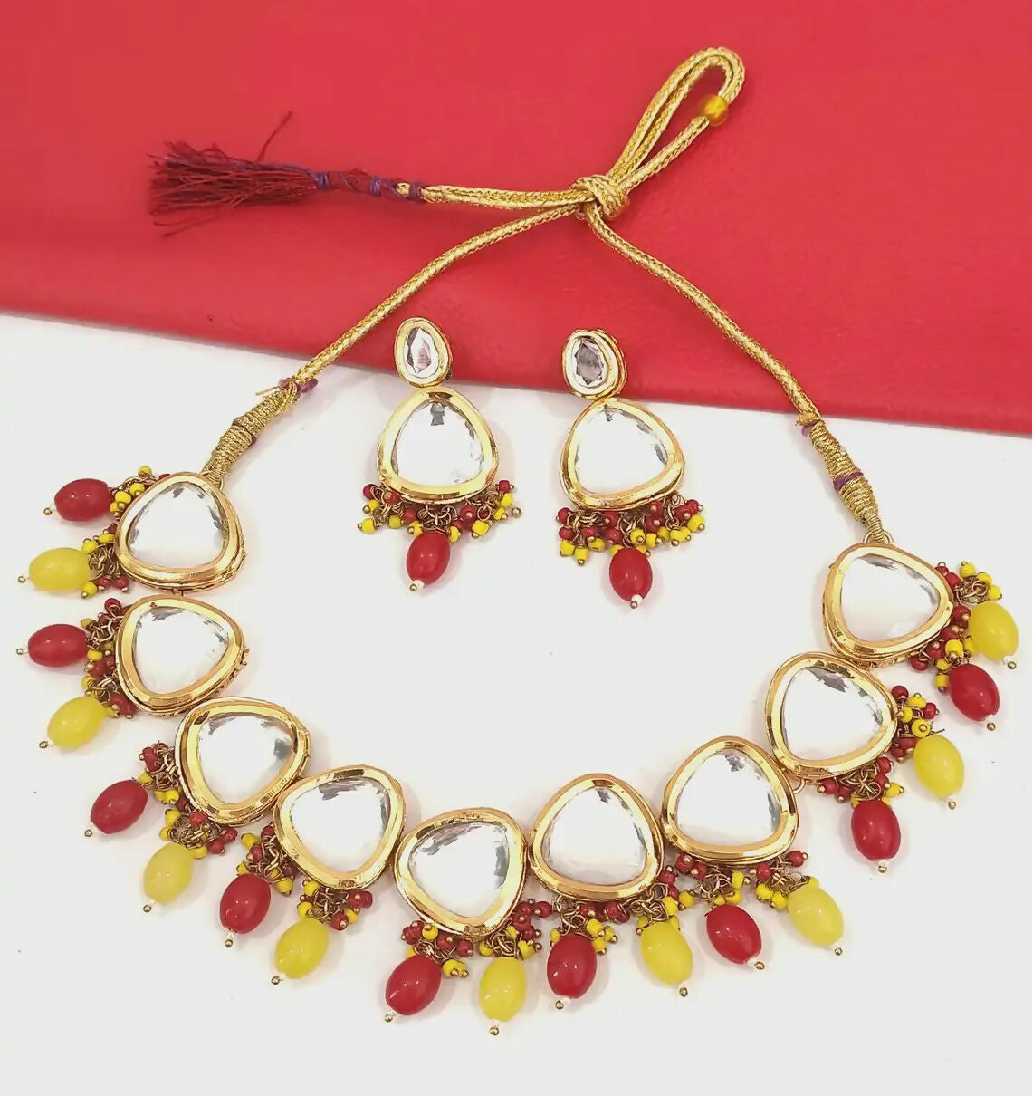 Joban Fashion Hand Made High Quality Gold Plated Base Metal Alloy Kundan Stone Studded Kundan Jewellery Set - Distacart