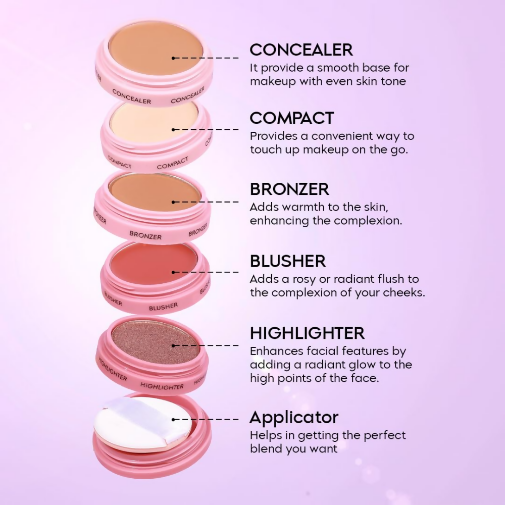 Gleva 5 In 1 Makeup stack Gleva 5 In 1 Makeup stack WIth Concealer, Bronzer, Blusher, Compact & Highlighter Smooth & Blendable Formula - Fair - Distacart