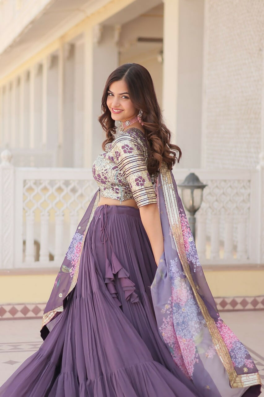 Preksha Creation Faux Georgette With Sequins Embroidered Work Women Lehenga Choli - Lavender - Distacart