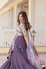 Thumbnail for Preksha Creation Faux Georgette With Sequins Embroidered Work Women Lehenga Choli - Lavender - Distacart