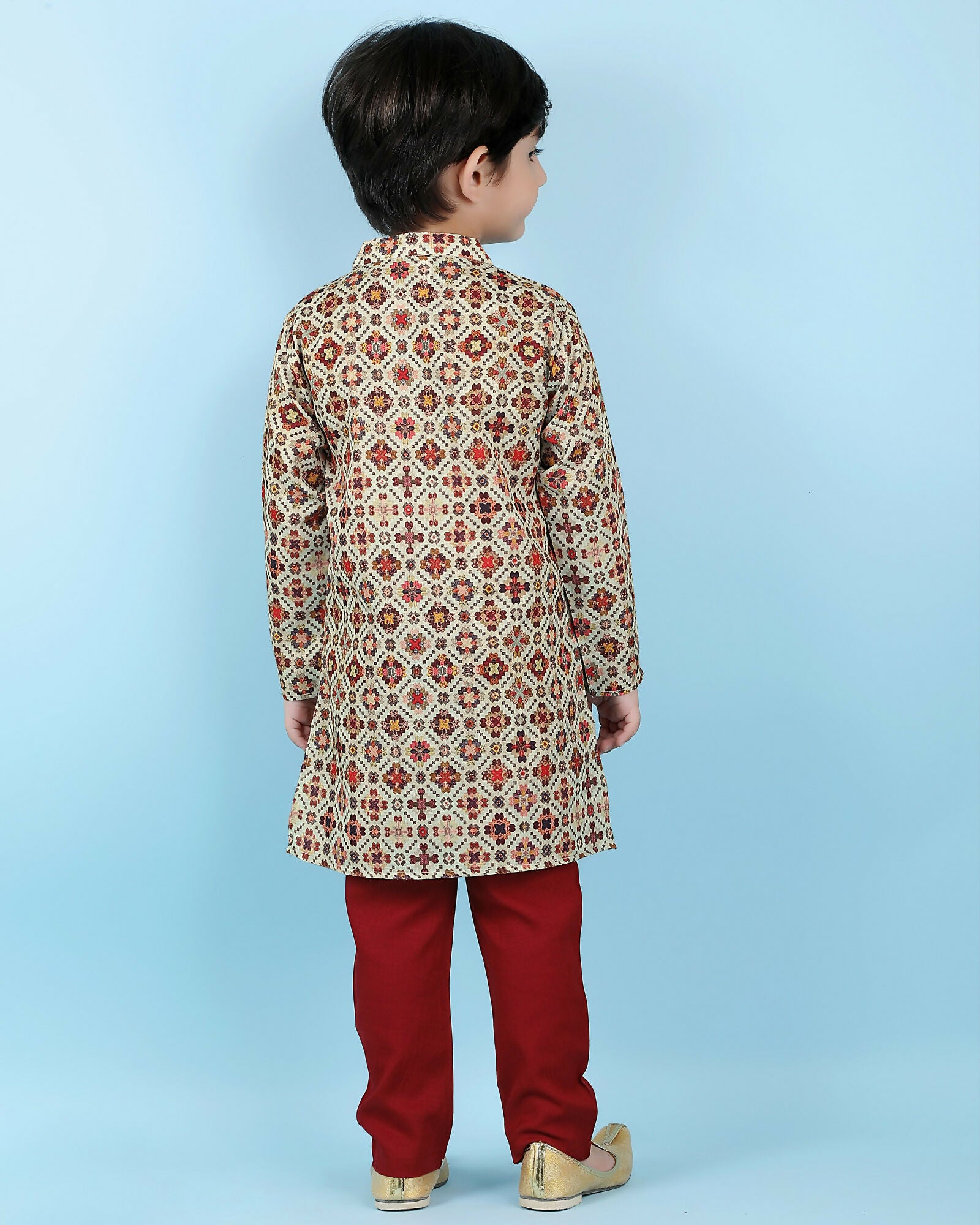 Joban Fashion Kids Island Cotton Full Sleeves Printed Kurta and Pyjama- Maroon - Distacart
