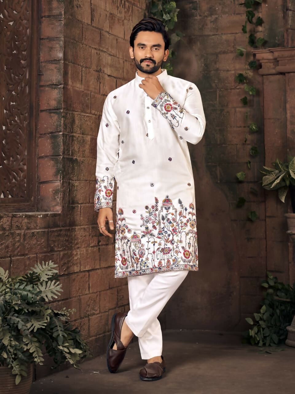 Anaita White Multi Thread Work Silk Straight Kurta - Distacart