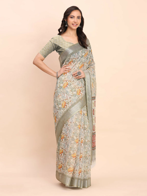 Astita Linen Cotton White Saree