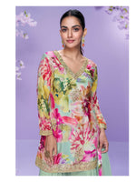 Thumbnail for Anaita Sea Green Chinon Readymade Palazzo Suit with Digital Embroidery Work - Distacart