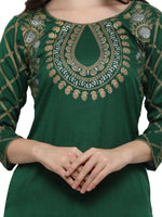 Thumbnail for Ahalyaa Women's Green Poly Silk Gold Foil Print Kurta