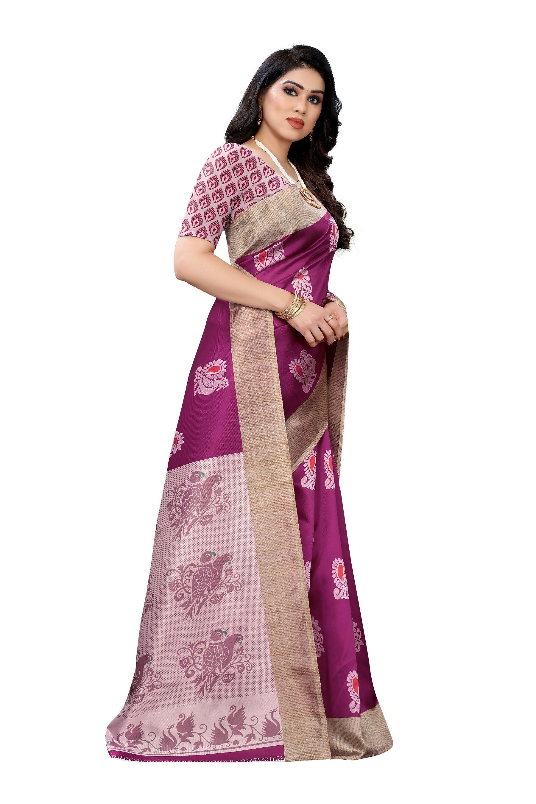 Vamika wine Printed Art Silk Saree - Distacart