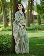 Thumbnail for Teeya Creation Pista Color Pure Paper Silk Heavy Embroidery Work Wedding Wear Saree - Distacart