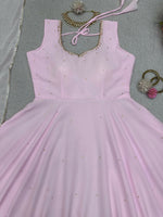 Thumbnail for Preksha Creation Georgette Pink Women Gown With Koty,Dupatta And Pant - Pink - Distacart