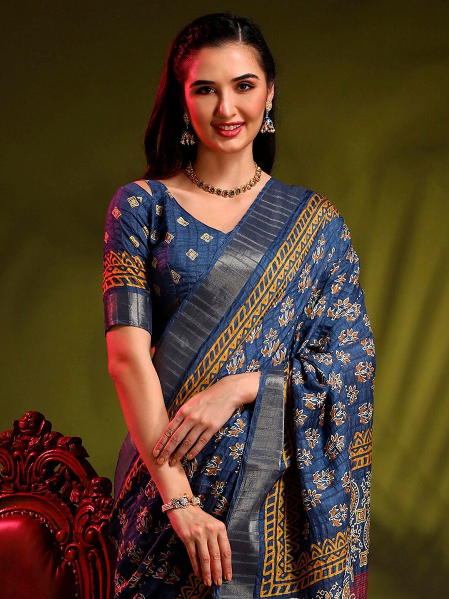 Anouk Blue Bagh Printed Zari Sungudi Saree - Distacart