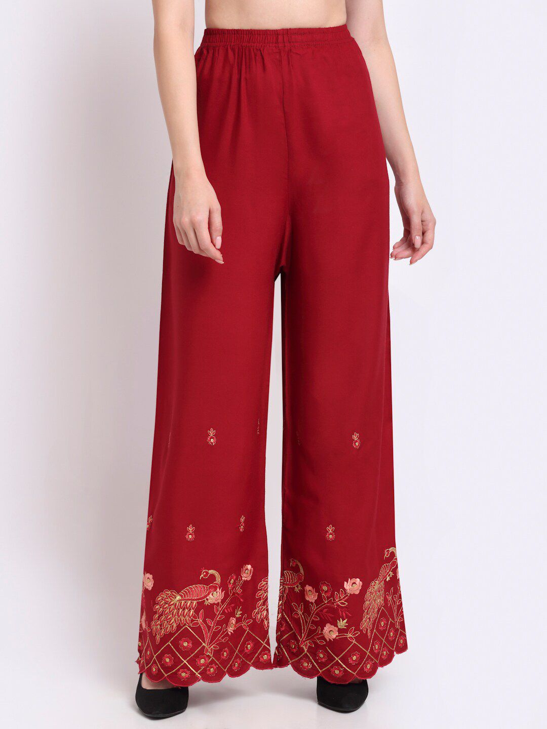 TAG 7 Women Ethnic Motifs Embroidered Flared Palazzos - Distacart