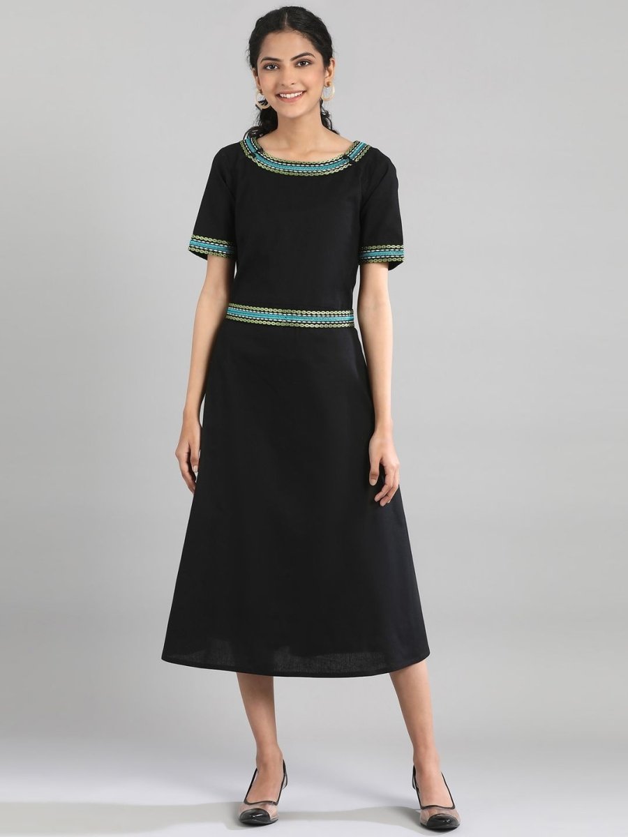 AURELIA Women Black Solid A-Line Dress - Distacart