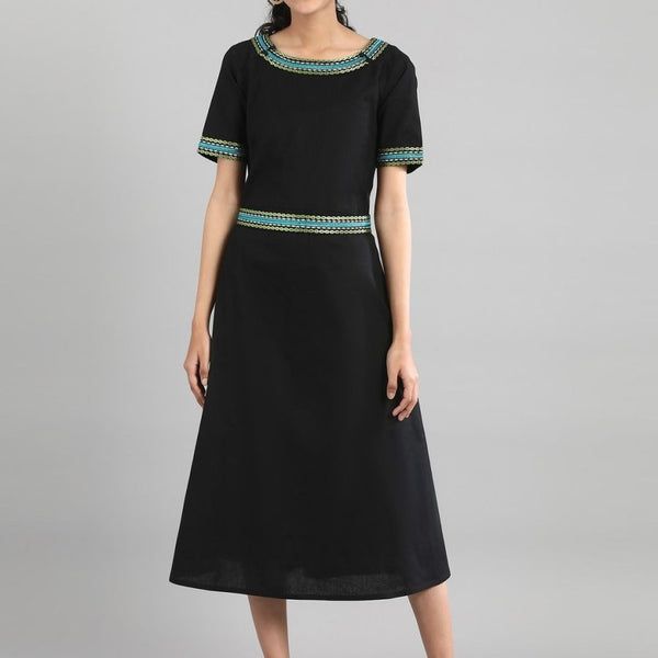 AURELIA Women Black Solid A-Line Dress - Distacart