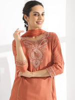Thumbnail for Anouk Floral Embroidered Regular Thread Work Kurta With Trousers & Dupatta