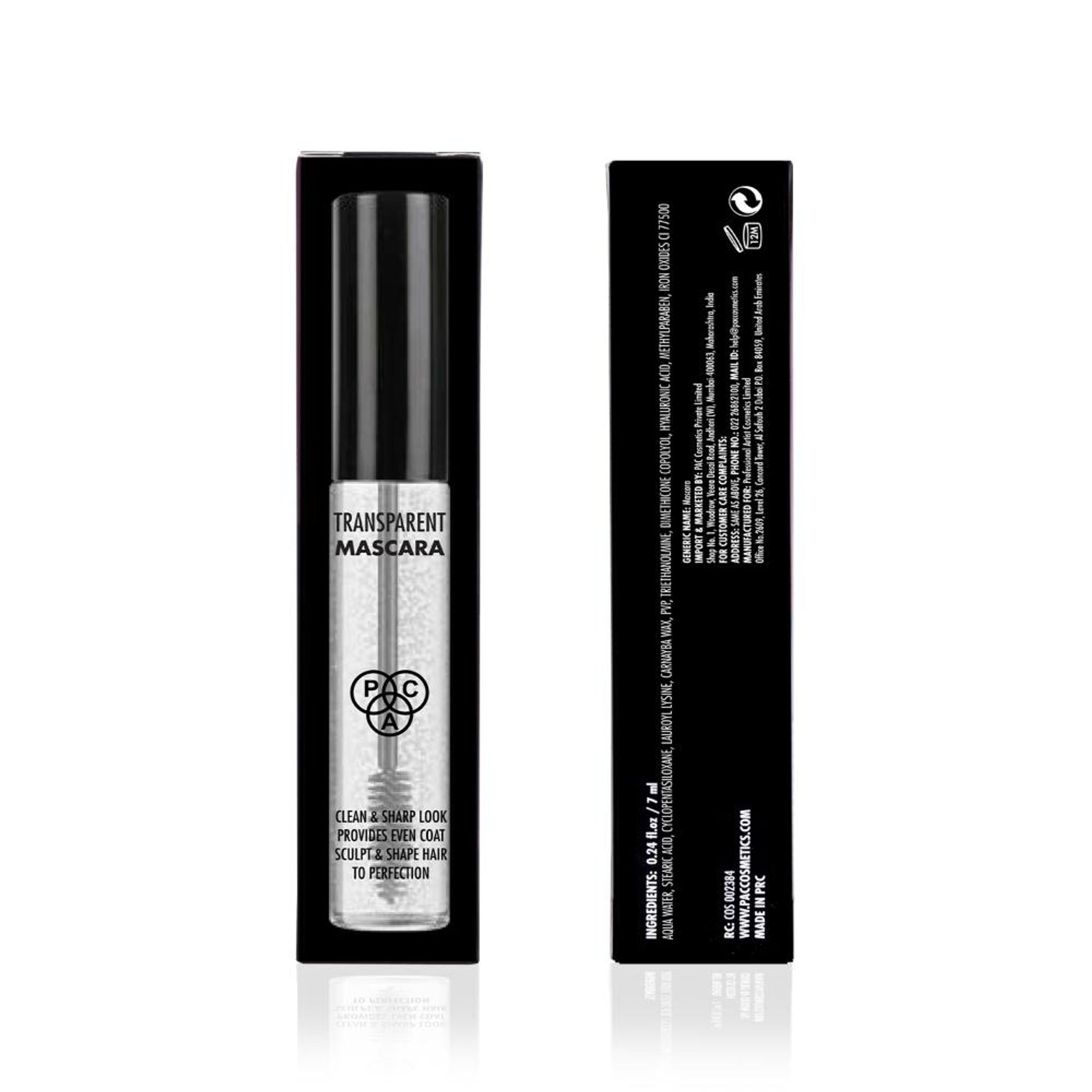 PAC Studio Transparent Mascara - Holds Lashes & Eyebrows All Day Long, Clump-Free & Clear Gel Mascara