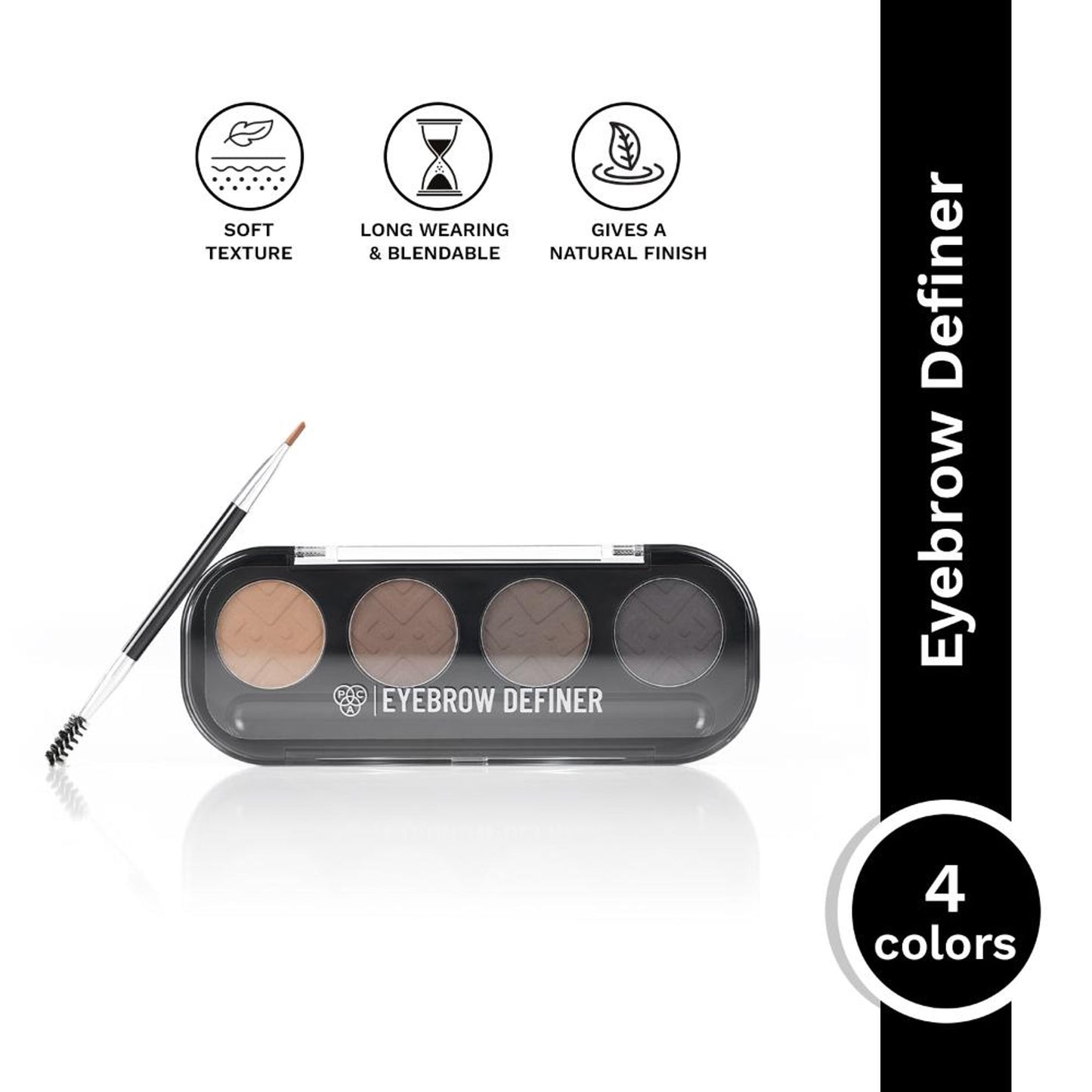 PAC Eyebrow Definer Palette 4 colors - Fine Powder Formula With 2-in-1 Angled Spoolie Brush