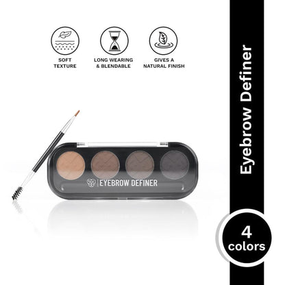 PAC Eyebrow Definer Palette 4 colors - Fine Powder Formula With 2-in-1 Angled Spoolie Brush