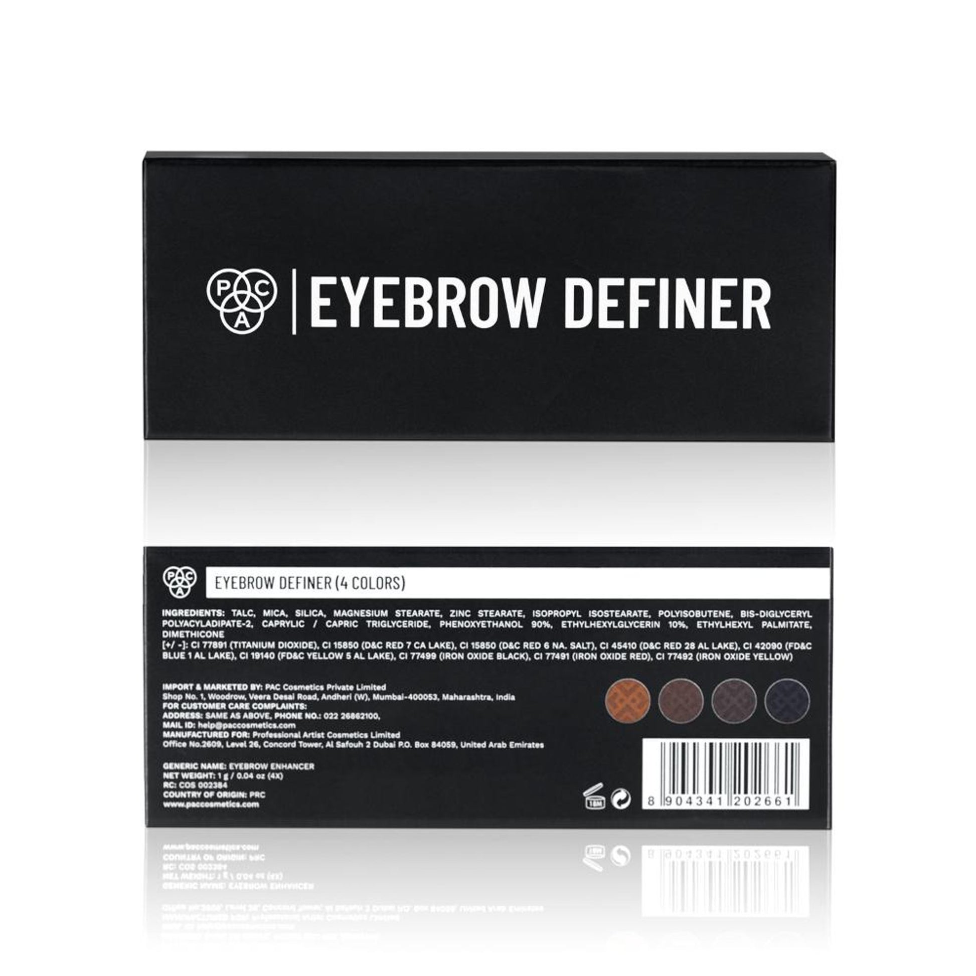 PAC Studio Eyebrow Definer Palette 4 colors - Fine Powder Formula With 2-in-1 Angled Spoolie Brush - Distacart