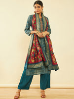 Thumbnail for Soch Geometric Printed Regular Sequinned Kurta With Palazzos & Dupatta - Distacart