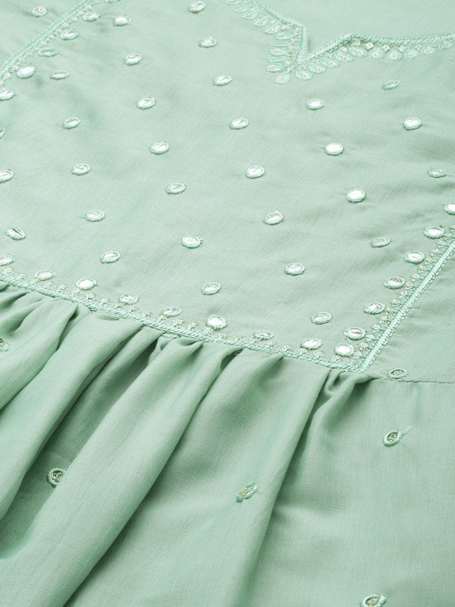 All About You Ethnic Motifs Embroidered Mirror Work Kurta With Trousers - Distacart