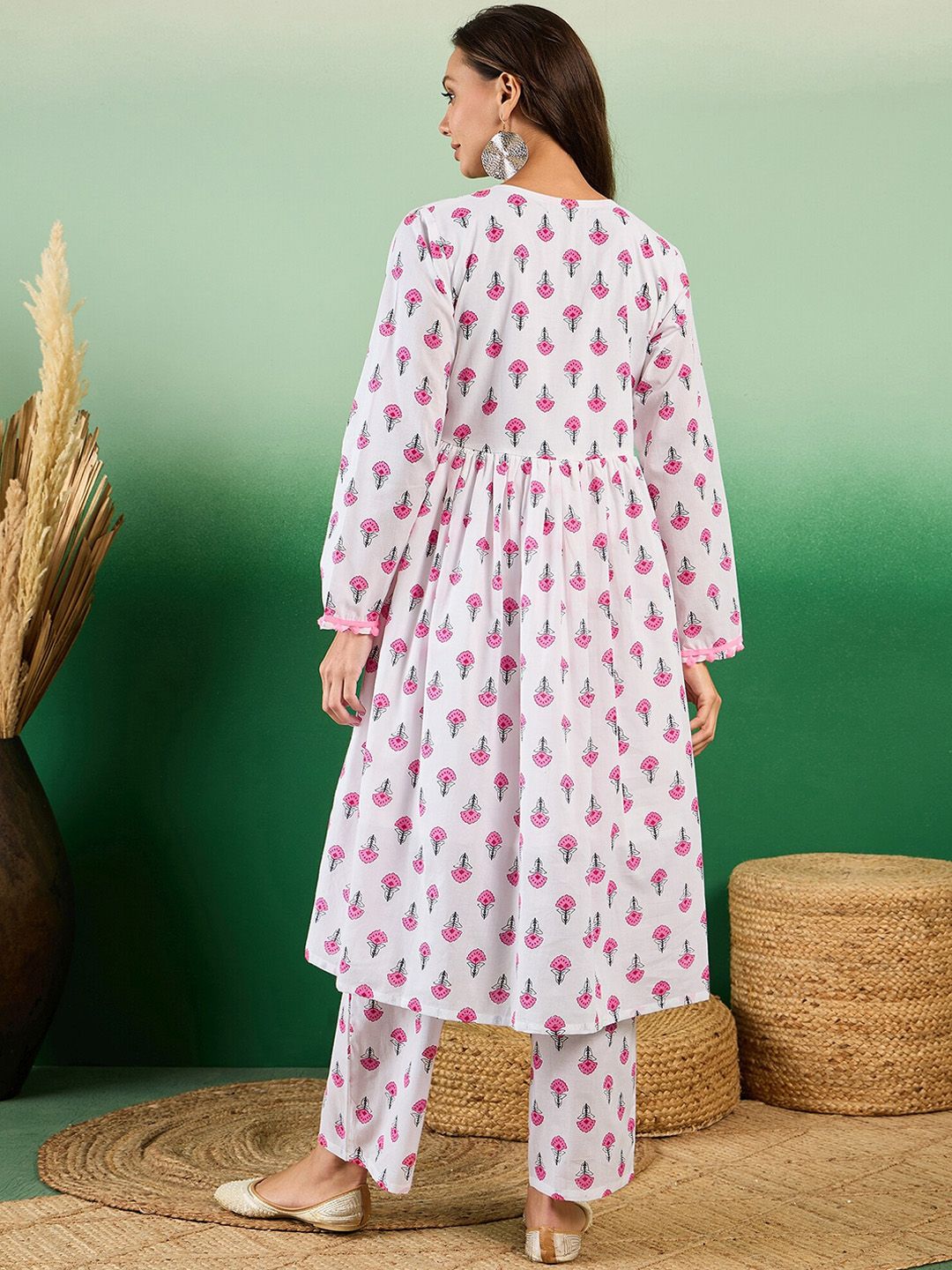 Sangria Floral Printed Pure Cotton Anarkali Kurta With Trouser - Distacart