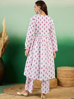 Thumbnail for Sangria Floral Printed Pure Cotton Anarkali Kurta With Trouser - Distacart