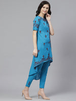 Thumbnail for ADA Women Blue & Maroon Chikankari Embroidered High Low Handloom Sustainable Kurta with Trousers - Distacart