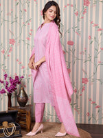 Thumbnail for Ode by House of Pataudi Bandhani Printed Pure Cotton Kurta with Trousers & Dupatta - Distacart