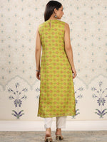 Thumbnail for Ode by House of Pataudi Green Floral Printed Keyhole Neck Straight Kurta - Distacart