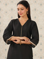 Thumbnail for Ode by House of Pataudi V-Neck Flared Sleeves Straight Kurta - Distacart
