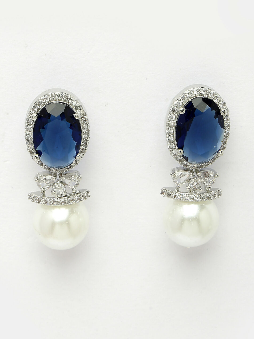 NVR Women's Silver-Plated Blue American Diamond Studded Handcrafted Jewellery Set - Distacart