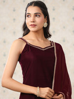 Thumbnail for Ode by House of Pataudi Velvet Straight Kurta & Trousers With Dupatta - Distacart