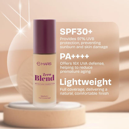 MARS Cosmetics SPF30 PA+++ Zero Blend Weightless Foundation - 02 Shell Coconut - Distacart