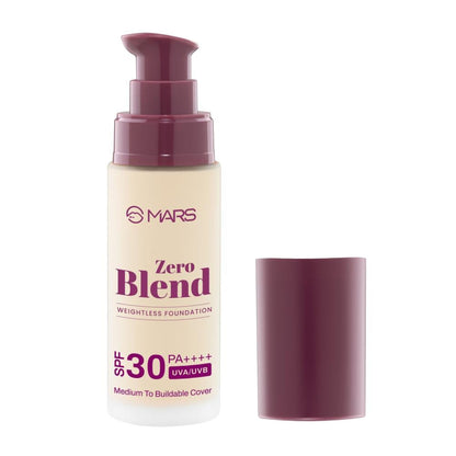 MARS Cosmetics SPF30 PA+++ Zero Blend Weightless Foundation - 02 Shell Coconut - Distacart