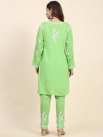 Thumbnail for HOUSE OF KARI Floral Embroidered Chikankari Pure Cotton Kurta with Trousers - Distacart