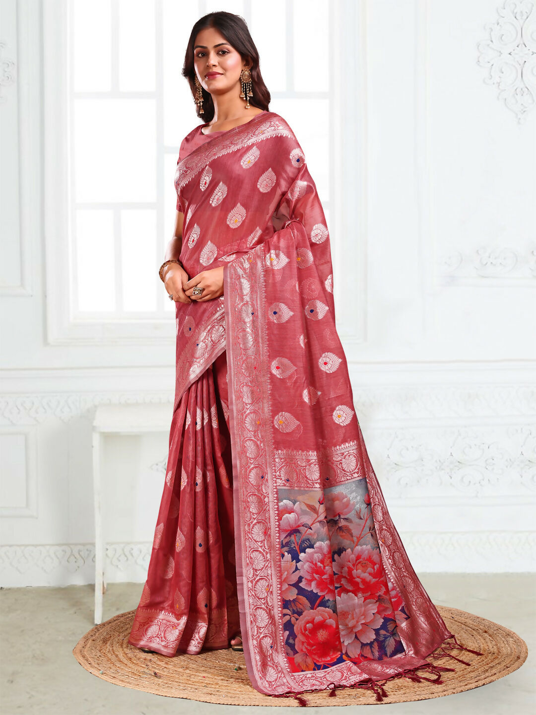 Astita Linen Cotton Rust Saree